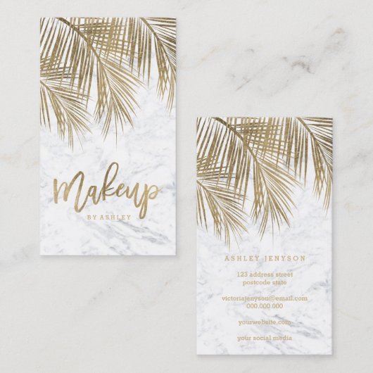 化粧のタイポグラフィの金色やし自由章の木の葉の大理石 名刺 (正面/裏面)