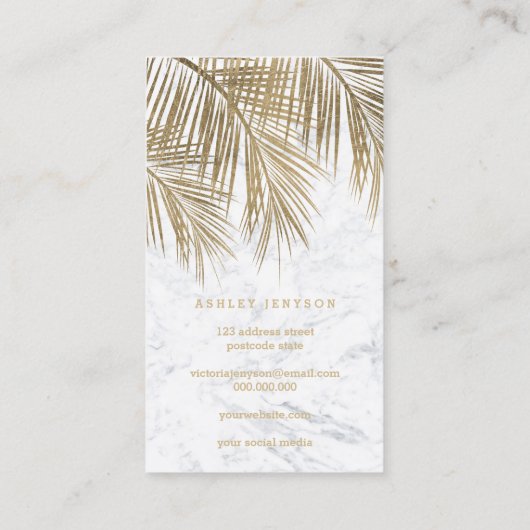 化粧のタイポグラフィの金色やし自由章の木の葉の大理石 名刺 (裏面)