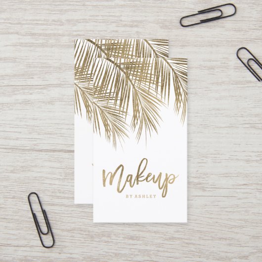 化粧のタイポグラフィの金色やし自由章の木の葉の白 名刺 (正面/裏面インサイチュ)