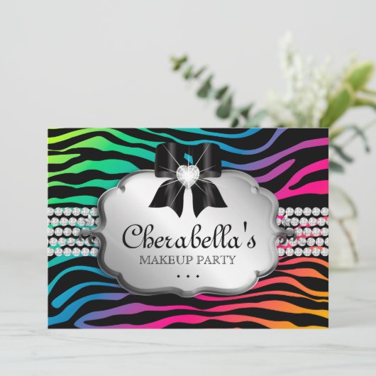 化粧のパーティの招待状のシマウマの虹のジュエリー 招待状 (スタンド正面)