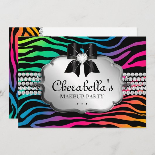 化粧のパーティの招待状のシマウマの虹のジュエリー 招待状 (正面/裏面)