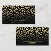 化粧のヒョウパターン黒のフェイクな金ゴールドのグリッター 名刺 (正面/裏面)