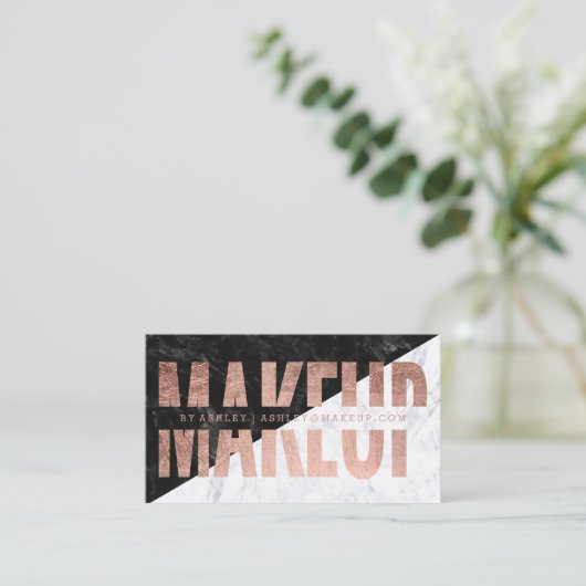 化粧のブロックによって切り取られるばら色の金ゴールドのタイポグラフィの大理石 名刺 (スタンド正面)