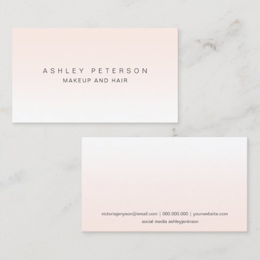 化粧のモダンでシンプルな赤面のピンクの白いグラデーション 名刺 (正面/裏面)