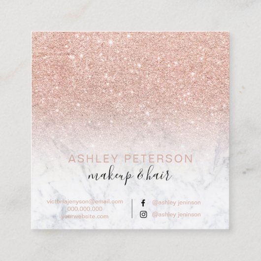 化粧のモダンなタイポグラフィのばら色の金ゴールドのグリッターの大理石 スクエア名刺 (裏面)
