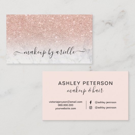 化粧のモダンなタイポグラフィの大理石のばら色の金ゴールドのグリッター 名刺 (正面/裏面)