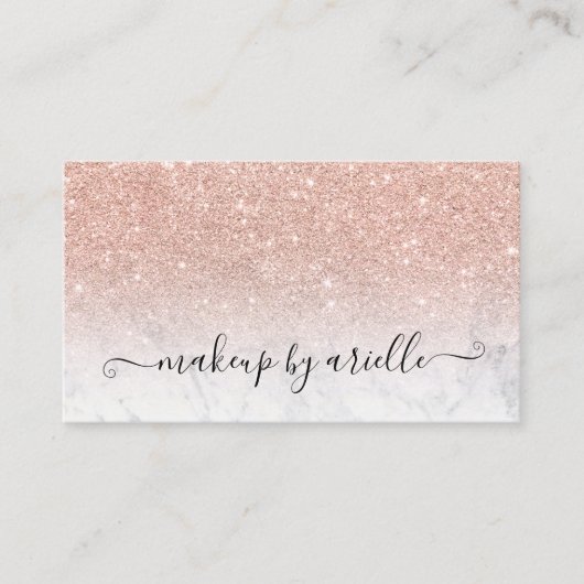 化粧のモダンなタイポグラフィの大理石のばら色の金ゴールドのグリッター 名刺 (正面)