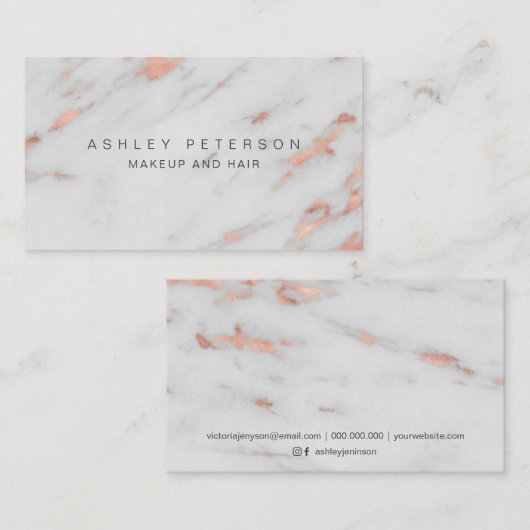 化粧のモダンのばら色の金ゴールドホイルの大理石パターン 名刺 (正面/裏面)