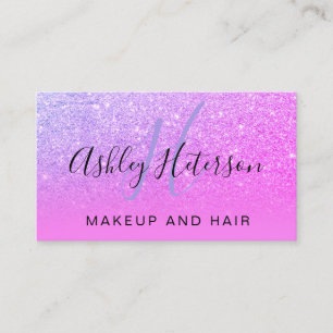 化粧のモノグラムの原稿のピンクの紫色のグリッターのネオン 名刺