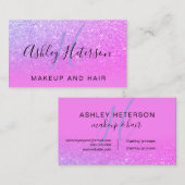 化粧のモノグラムの原稿のピンクの紫色のグリッターのネオン 名刺 (正面/裏面)