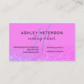 化粧のモノグラムの原稿のピンクの紫色のグリッターのネオン 名刺 (裏面)