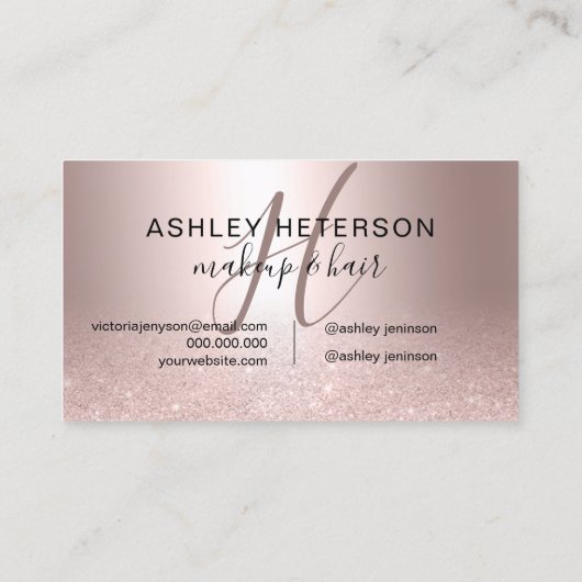 化粧のモノグラムの原稿の金属ばら色の金ゴールドのグリッター 名刺 (裏面)