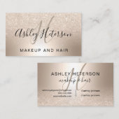 化粧のモノグラムの原稿の金属シックな金ゴールドのグリッター 名刺 (正面/裏面)