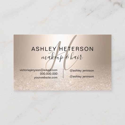 化粧のモノグラムの原稿の金属シックな金ゴールドのグリッター 名刺 (裏面)