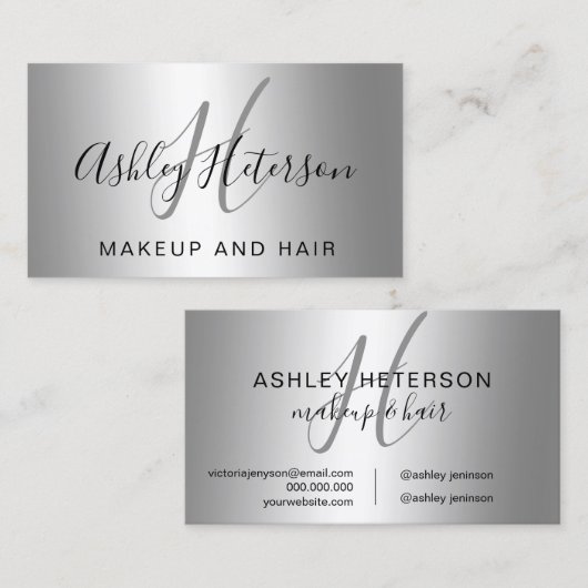 化粧のモノグラムの原稿の銀の金属ホイル 名刺 (正面/裏面)