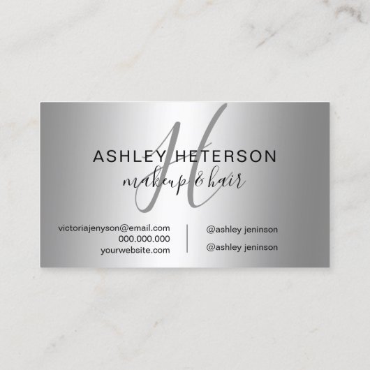 化粧のモノグラムの原稿の銀の金属ホイル 名刺 (裏面)