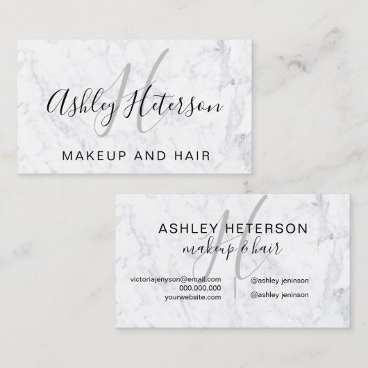 化粧のモノグラムの大理石の最小主義のエレガントな原稿 名刺 (正面/裏面)