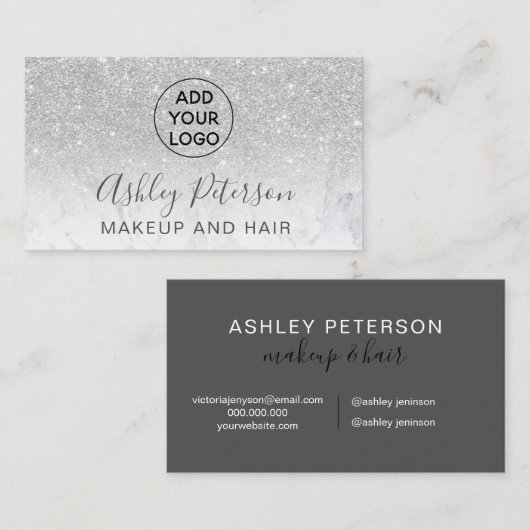 化粧のロゴのタイポグラフィの大理石の銀のグリッター 名刺 (正面/裏面)