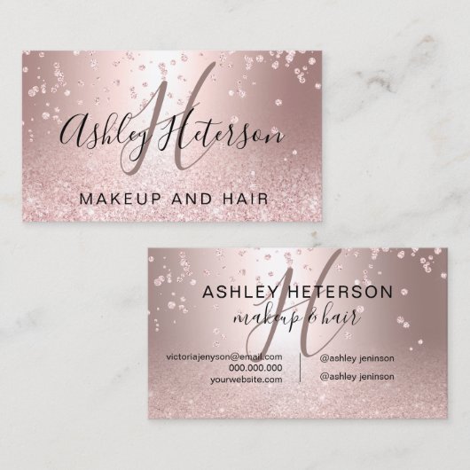 化粧の原稿の紙吹雪の金属ばら色の金ゴールドのグリッター 名刺 (正面/裏面)