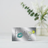 化粧の名刺の花型女性歌手のティール（緑がかった色）の輝きマルティーニ 名刺 (スタンド正面)