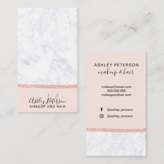 化粧の大理石のばら色の金ゴールドのグリッターのモノグラムの赤面 名刺 (正面/裏面)