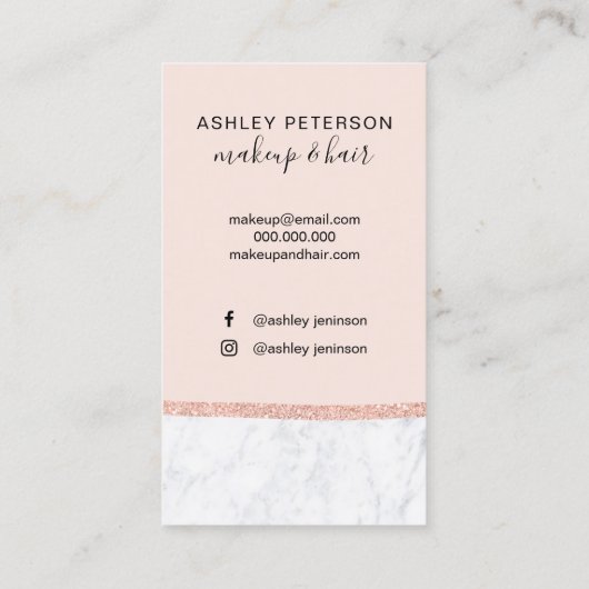 化粧の大理石のばら色の金ゴールドのグリッターのモノグラムの赤面 名刺 (裏面)