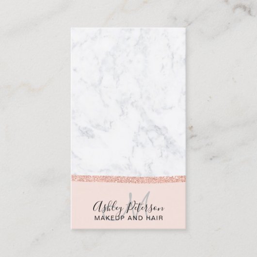 化粧の大理石のばら色の金ゴールドのグリッターのモノグラムの赤面 名刺 (正面)