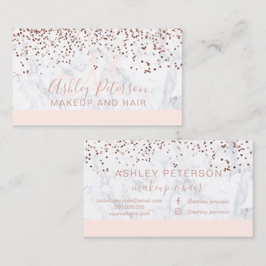 化粧の大理石のばら色の金ゴールドの紙吹雪のモノグラムの赤面 名刺 (正面/裏面)