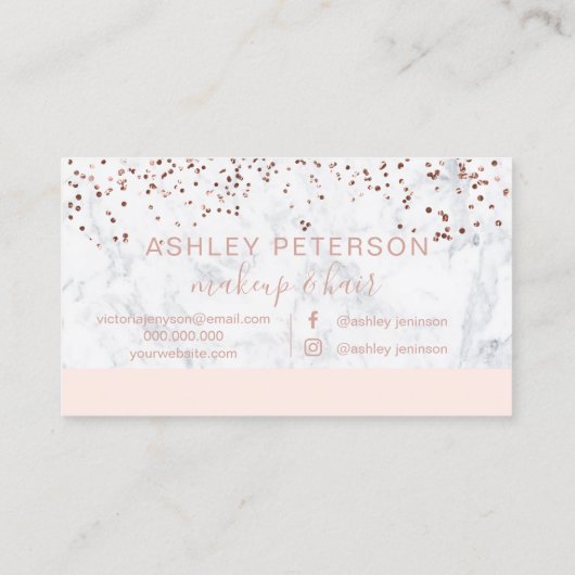 化粧の大理石のばら色の金ゴールドの紙吹雪のモノグラムの赤面 名刺 (裏面)