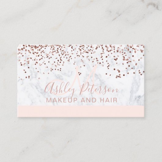 化粧の大理石のばら色の金ゴールドの紙吹雪のモノグラムの赤面 名刺 (正面)