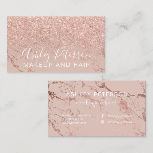 化粧の大理石のタイポグラフィの赤面のばら色の金ゴールドのグリッター 名刺 (正面/裏面)