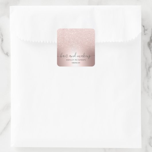 化粧の毛のばら色の金ゴールドのグリッターのグラデーションな金属ホイル スクエアシール (バッグ)