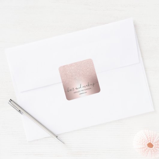 化粧の毛のばら色の金ゴールドのグリッターのグラデーションな金属ホイル スクエアシール (封筒)