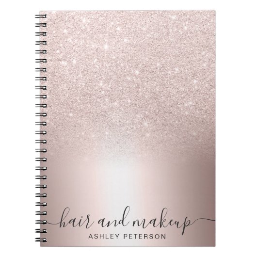 化粧の毛のばら色の金ゴールドのグリッターのグラデーションな金属ホイル ノートブック (正面)