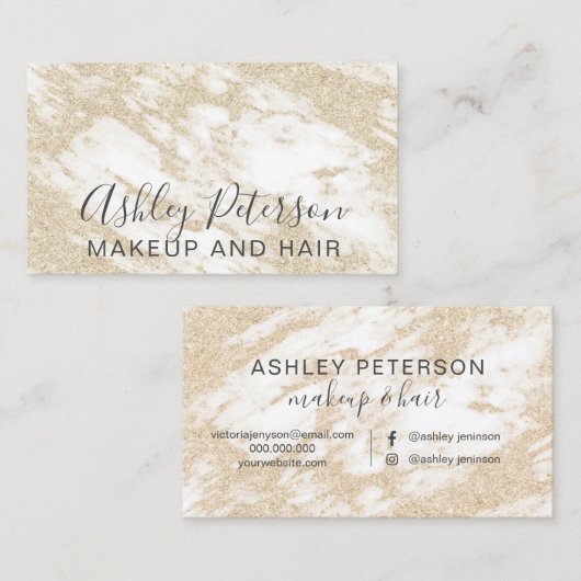 化粧の毛のエレガントな金ゴールドのグリッターの白の大理石 名刺 (正面/裏面)