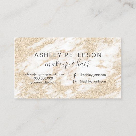 化粧の毛のエレガントな金ゴールドのグリッターの白の大理石 名刺 (裏面)