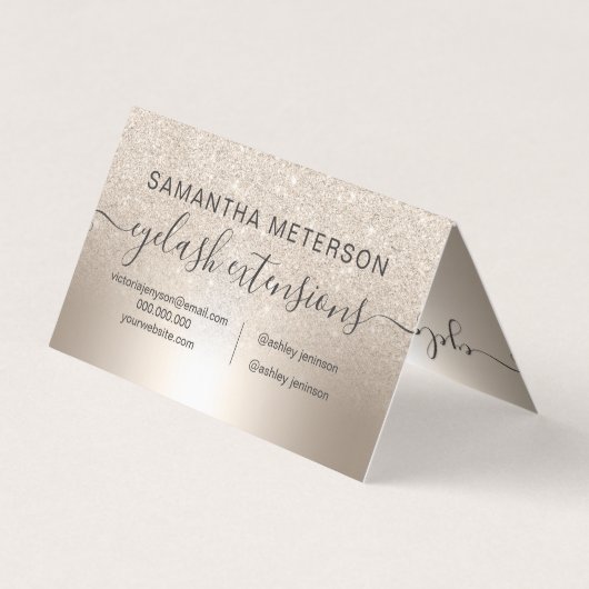 化粧の毛のシックな金ゴールドのグリッターのグラデーションな目のアフターケア 名刺 (裏面)