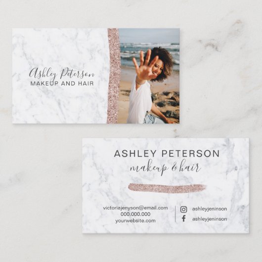 化粧の毛の上品のばら色の金ゴールドのグリッターの大理石の写真 名刺 (正面/裏面)