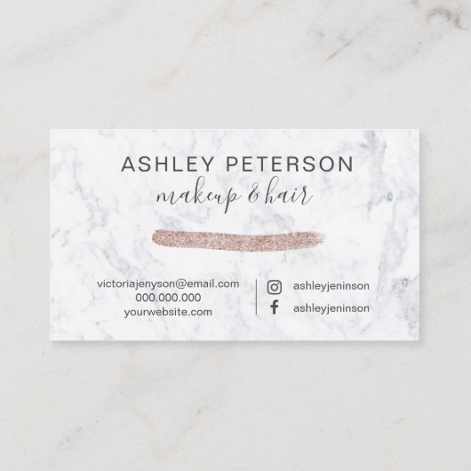 化粧の毛の上品のばら色の金ゴールドのグリッターの大理石の写真 名刺 (裏面)