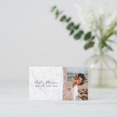 化粧の毛の上品のばら色の金ゴールドのグリッターの大理石の写真 名刺 (スタンド正面)