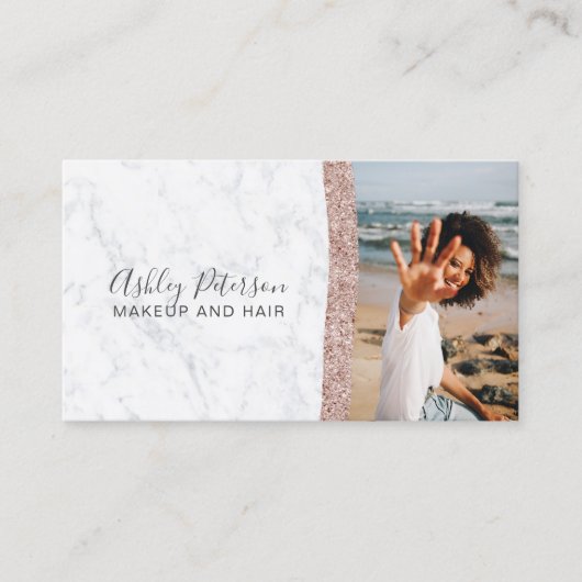 化粧の毛の上品のばら色の金ゴールドのグリッターの大理石の写真 名刺 (正面)