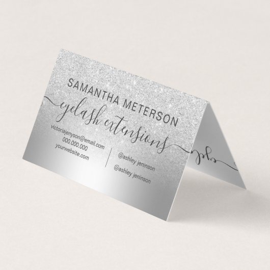 化粧の毛の銀のグリッターのグラデーションな目のアフターケア 名刺 (裏面)
