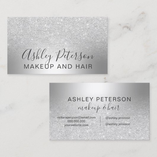 化粧の毛の銀のグリッターのグラデーションな金属ホイル 名刺 (正面/裏面)
