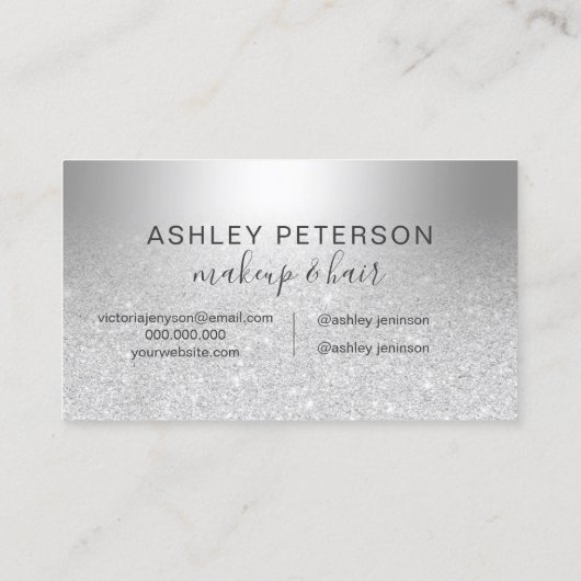 化粧の毛の銀のグリッターのグラデーションな金属ホイル 名刺 (裏面)