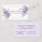 化粧の紫色の花の水彩画のばら色の金ゴールドフレーム 名刺 (正面/裏面)