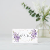 化粧の紫色の花の水彩画のばら色の金ゴールドフレーム 名刺 (スタンド正面)