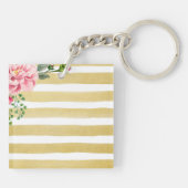 化粧の美容院の金ゴールドのストライプのピンクの花の装飾 キーホルダー (裏面)