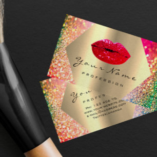 化粧アーティストキスLIPS赤LUXホログラフ金ゴールド 名刺