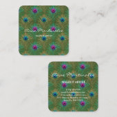 化粧アーティストグリッターピーコックフェザーズグリーン スクエア名刺 (正面/裏面)