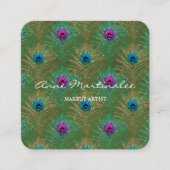 化粧アーティストグリッターピーコックフェザーズグリーン スクエア名刺 (正面)